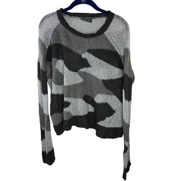 Wooden Ships Gray Camo Knit Mohair Wool Blend Lightweight Sweater Size S/M - Picture 1 of 5